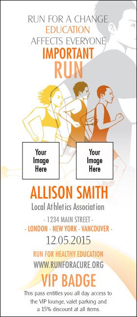 Run for a Cause (Yellow) VIP Event Badge Large Product Front