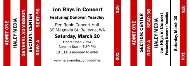 Red Stripes Reserved Event Ticket