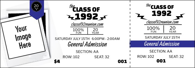 Class Reunion Mascot Blue Reserved Event Ticket Product Front