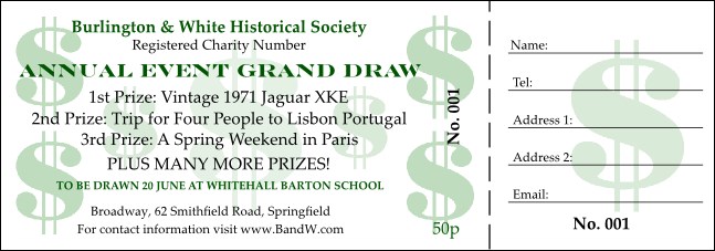 Dollar Sign Money Raffle Ticket Product Front