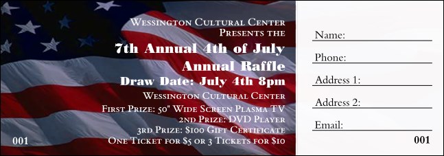American Flag Raffle Ticket 0007 Product Front