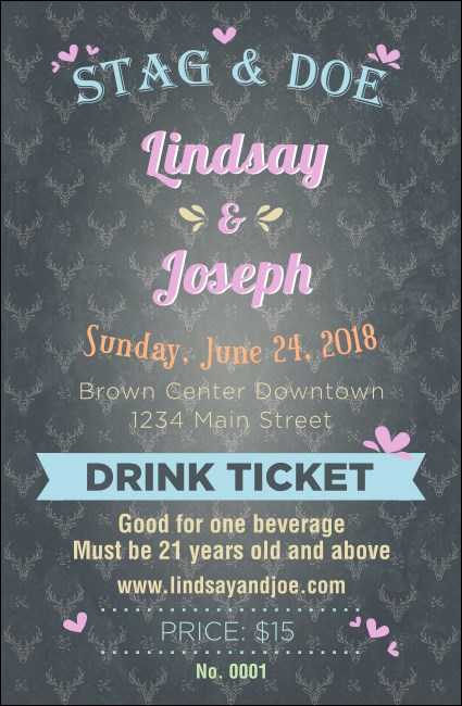 Stag and Doe Pattern Drink Ticket