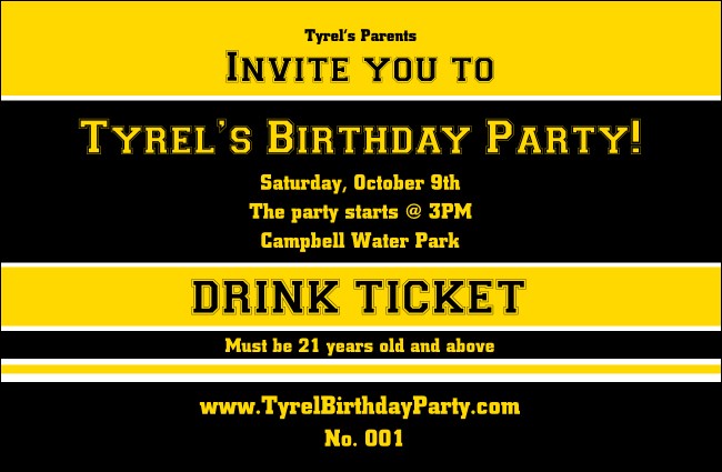 Sports Ticket Black & Yellow Drink Ticket