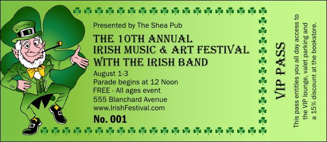St Patrick's Day Colored VIP Pass
