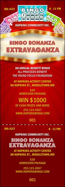 Bingo Bonanza Extravaganza Event Ticket Product Front