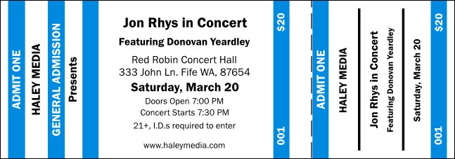 Blue and White General Admission Ticket Product Front