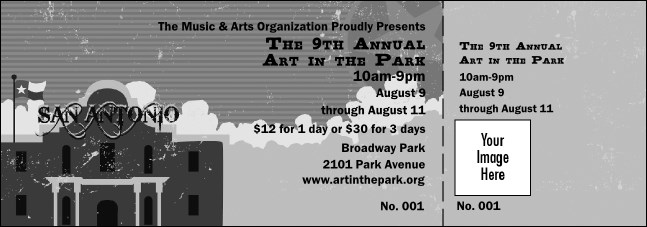 San Antonio General Admission Ticket with stub (Black and white) Product Front