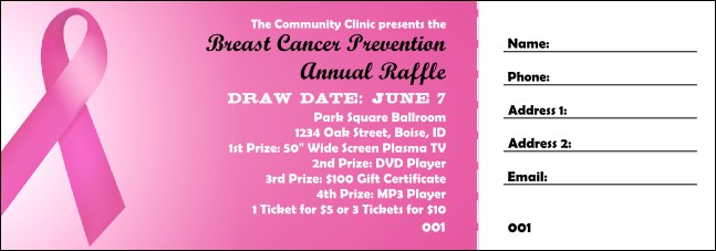 Pink Ribbon Raffle Ticket 002 Product Front